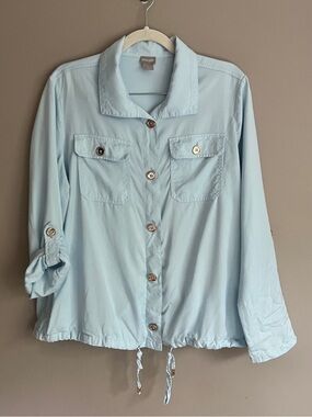 Chico's light blue lightweight button up utility jacket size 12/14